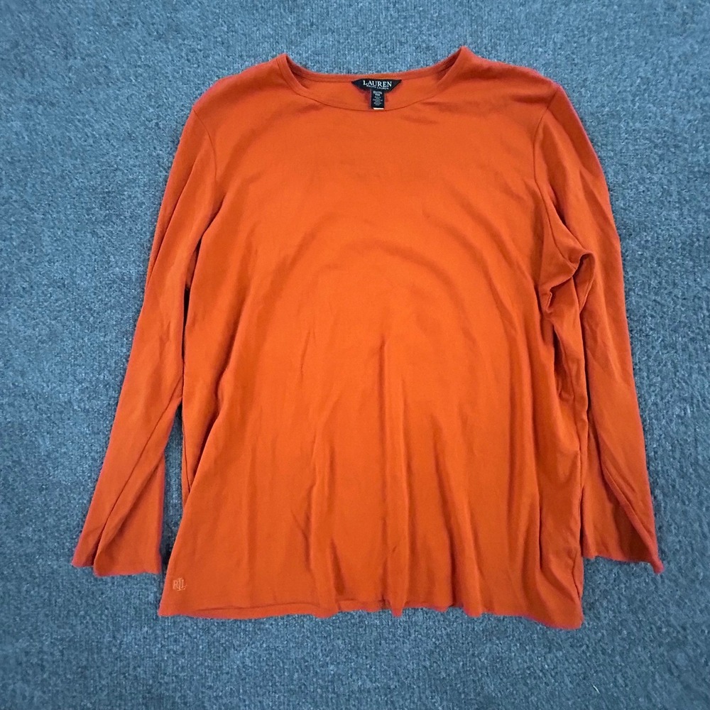Lauren Ralph Lauren Top Womens Size 2X Orange Long Sleeve Crew Neck Casual Snag